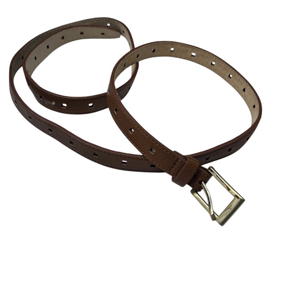 Brown Leathe Lined Square Prong Holer Thin Belt - Picture 8 of 11